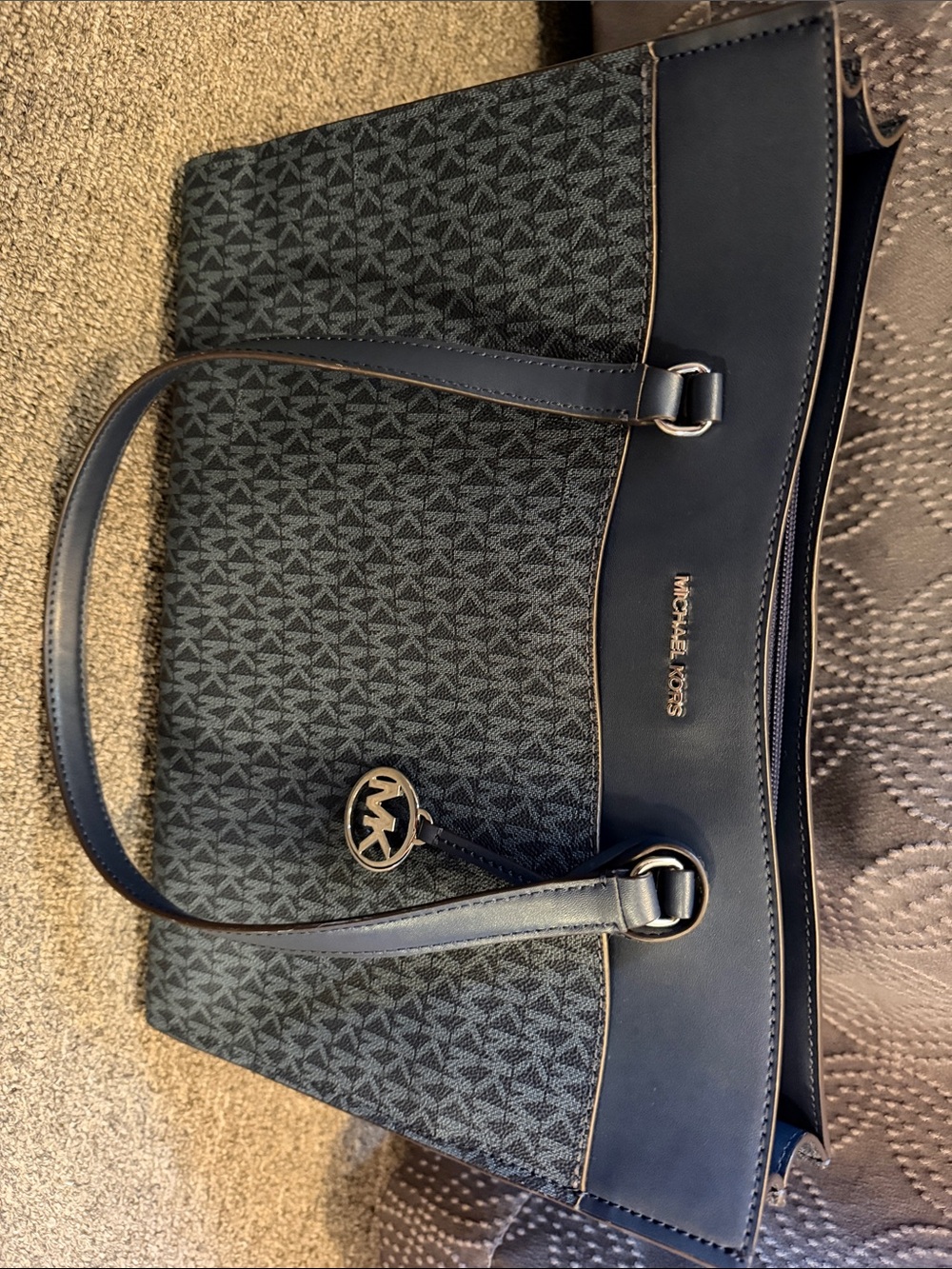 Michael Kors Navy Blue MK Logo Tote - Picture 11 of 11